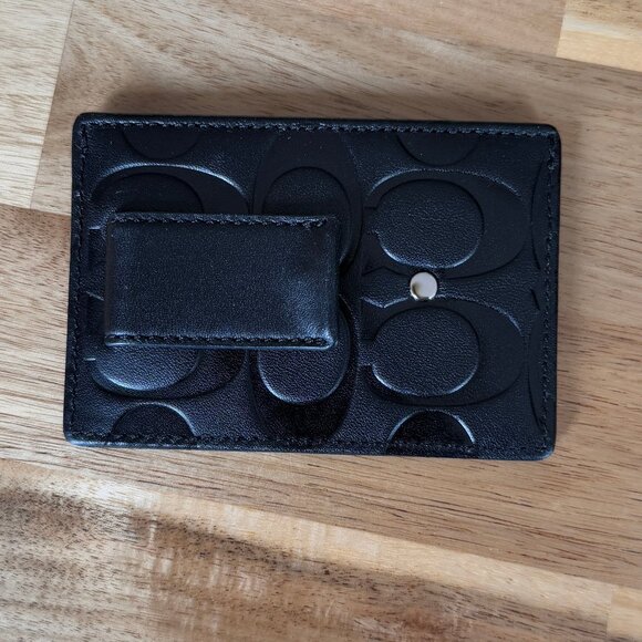 Coach Black Embossed Leather Card Case with Money Clip NWOT - Picture 2 of 4